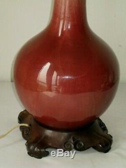 Signed Antique Chinese Qing Dynasty Sang De Boeuf Oxblood Glazed Porcelain Lamp