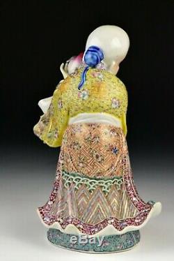 Signed Chinese Porcelain Famille Rose Statue of Shou Lao 19th Century