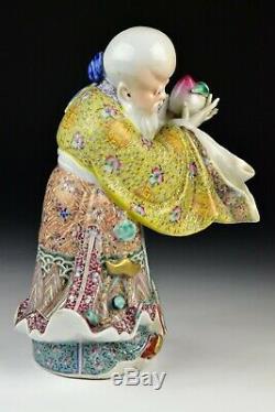 Signed Chinese Porcelain Famille Rose Statue of Shou Lao 19th Century