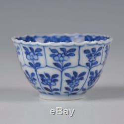Six Blue And White Chinese 18th Century Kangxi Porcelain Cups And Saucers