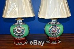 Small Pair Of 18 Chinese Porcelain Vase Lamps-asian Oriental Cloisonne Style