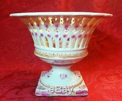 Stunning Asian Chinese Porcelain Footed Compote Vase Pink Floral Rose PRC 10