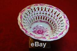Stunning Asian Chinese Porcelain Footed Compote Vase Pink Floral Rose PRC 10