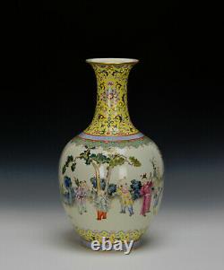 Superb 19th c. Chinese Qing Daoguang Famille Rose Boys Playing Porcelain Vase