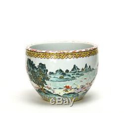 Superb 19th c. Chinese Qing Famille Rose Children in Parade Porcelain Fish Bowl