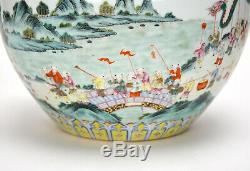 Superb 19th c. Chinese Qing Famille Rose Children in Parade Porcelain Fish Bowl