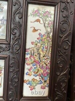 Superb Antique Chinese Famille Rose Porcelain Plaques Inlaid Screen Xianfeng Era