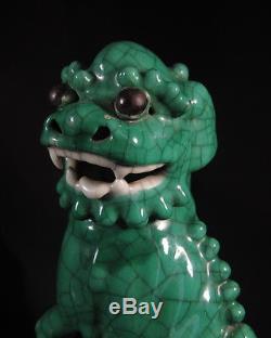 Superb Chinese 19th century Qing period green crackle glaze foo dogs