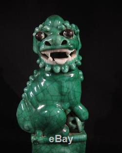 Superb Chinese 19th century Qing period green crackle glaze foo dogs