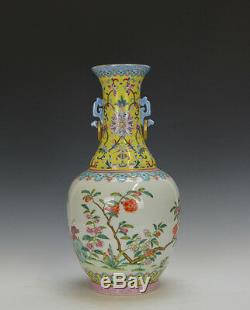 Superb Chinese Famille Rose Yellow Ground Porcelain Vase
