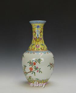 Superb Chinese Famille Rose Yellow Ground Porcelain Vase