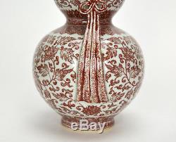 Superb Chinese Underglazed Red Enamel Flowers Double Gourd Porcelain Vase