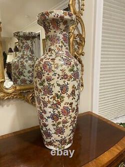 Tall, 24, Chinese Porcelain Floor Vase Hand-Embellished Transfer Ware
