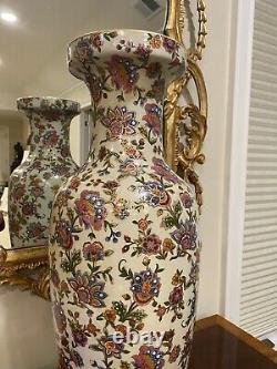 Tall, 24, Chinese Porcelain Floor Vase Hand-Embellished Transfer Ware