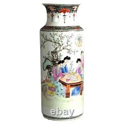 Tall Chinese Porcelain Vase with Garden Genre Scene 20thC