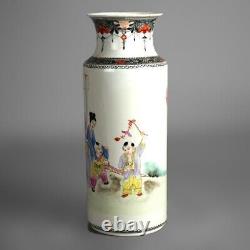 Tall Chinese Porcelain Vase with Garden Genre Scene 20thC