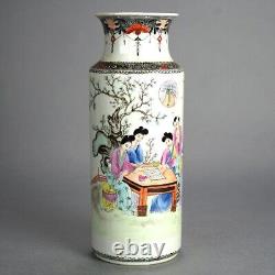 Tall Chinese Porcelain Vase with Garden Genre Scene 20thC