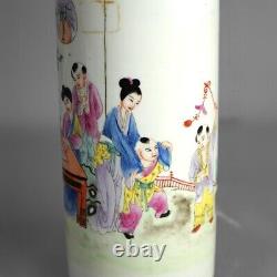 Tall Chinese Porcelain Vase with Garden Genre Scene 20thC