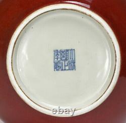 Tall Neck Chinese Qing Yongzheng MK Jihong Red Monochrome Glaze Porcelain Vase