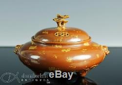 Unusual Old Chinese Faux Gilt Splashed Bronze Porcelain Censer- Qianlong Mark