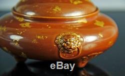 Unusual Old Chinese Faux Gilt Splashed Bronze Porcelain Censer- Qianlong Mark