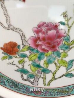 VNT Antique CHINESE FAMILLE ROSE PORCELAIN PLATE BIRD AND ROSES Signed LOVELY