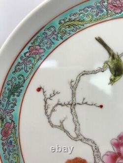 VNT Antique CHINESE FAMILLE ROSE PORCELAIN PLATE BIRD AND ROSES Signed LOVELY