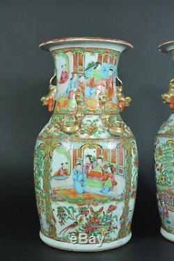 Vase Chine Porcelaine de Canton Famille Rose Antique Chinese Mandarin 19 thc x2