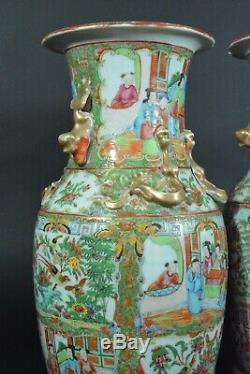 Vase Chine Porcelaine de Canton Famille Rose Antique Chinese Mandarin 19 thc x2