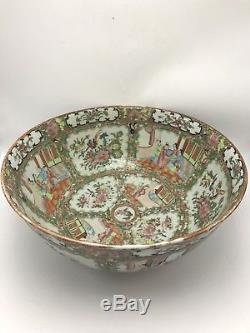 Very Large Antique Chinese Famille Rose Medallion Punch Bowl Porcelain 19th C