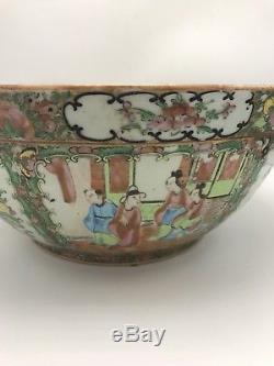 Very Large Antique Chinese Famille Rose Medallion Punch Bowl Porcelain 19th C