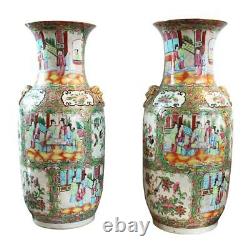 Vintage 20th original China Handmade Chinese Canton porcelain Pair vases 46 cm