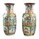 Vintage 20th Original China Handmade Chinese Canton Porcelain Pair Vases 46 Cm