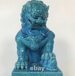 Vintage Antique Rare Large Chinese Pair Porcelain Enamel Royal Blue Foo Dogs 10