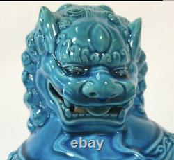 Vintage Antique Rare Large Chinese Pair Porcelain Enamel Royal Blue Foo Dogs 10