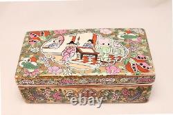 Vintage Chinese Famille Rose Porcelain Enamel Rectangular Box Jewelry Trinket