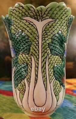Vintage Chinese Famille Verre Turquoise Ground Porcelain Bok Choy/Butterfly Vase