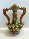Vintage Chinese Handmade & Painted Pottery Vase Withtwo Dragon Handles, 13 1/2 T