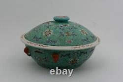 Vintage Chinese Porcelain Enamel Bowl & Cover Famille Pattern