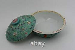 Vintage Chinese Porcelain Enamel Bowl & Cover Famille Pattern