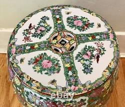 Vintage Chinese Porcelain Famille Rose Medallion Garden Stool / Side Table