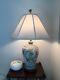 Vintage Chinese Porcelain Lamp With Peacocks, Flowers Mahogany Base