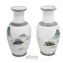 Vintage Chinese Porcelain Landscape Poetry Vases