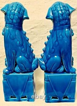 Vintage Chinese Porcelain Turquoise Foo Dog Figurines a Pair chinoiserie chic