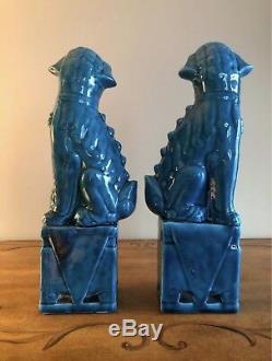 Vintage Chinese Porcelain Turquoise Foo Dogs A Pair 13