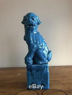 Vintage Chinese Porcelain Turquoise Foo Dogs A Pair 13