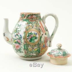 Vintage Chinese Rose Medallion Hand Painted Porcelain Tea Set Creamer Cups Pot