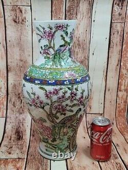 Vintage Chinese Unique Old Hand Painted Porcelain Vase 16.5H