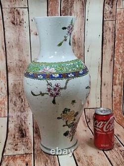 Vintage Chinese Unique Old Hand Painted Porcelain Vase 16.5H