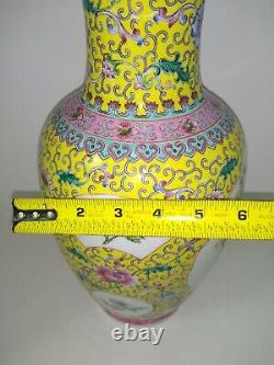 Vintage Chinese Yellow Rose Famille Porcelain Vase 14 Beautiful